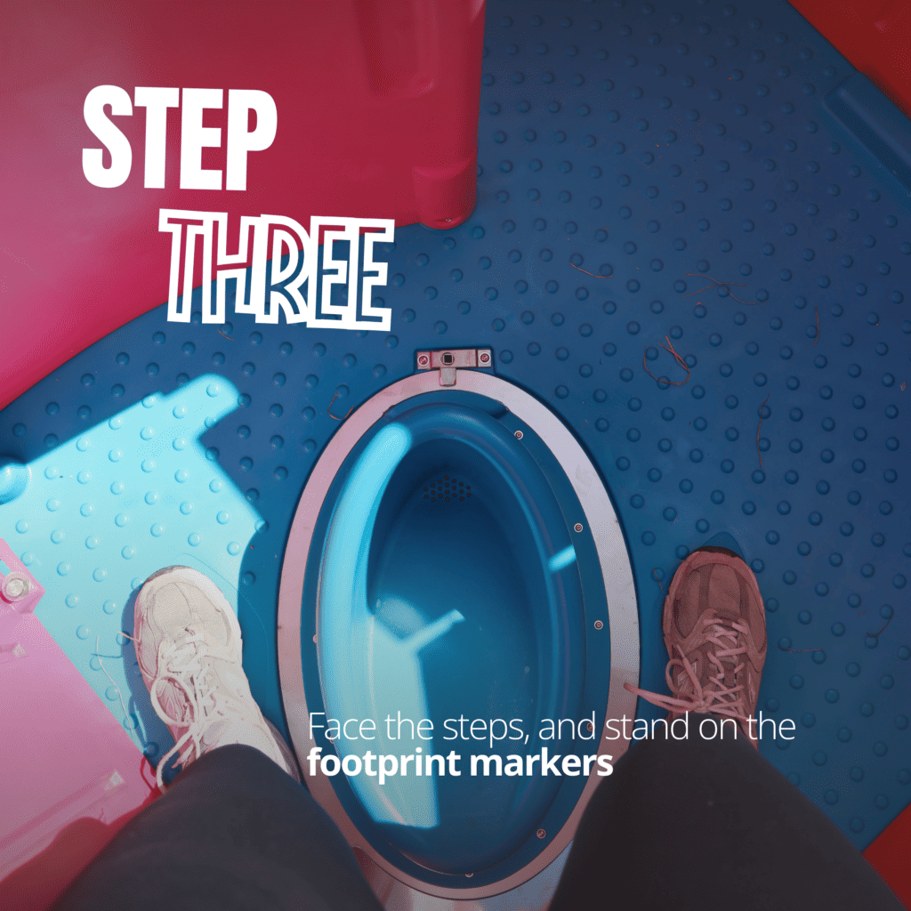 How to use a PEEQUAL women's urinal - step three - fact the steps and standon the footprints