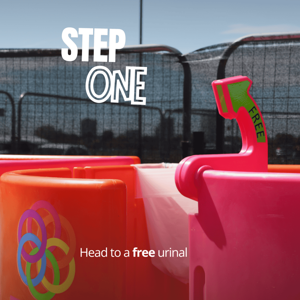 How to use a PEEQUAL women's urinal - step one - head to a free urinal